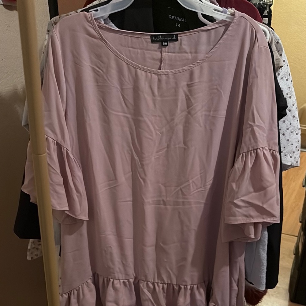 Pink Ruffled 3/4 Sleeve Blouse